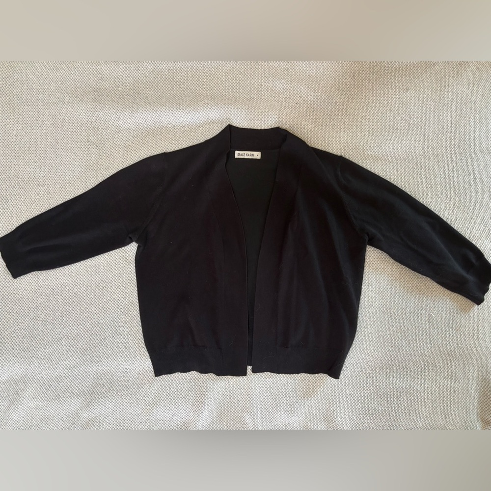 GRACE KARIN Black Cropped Open Front Cardigan with 3/4 Sleeves